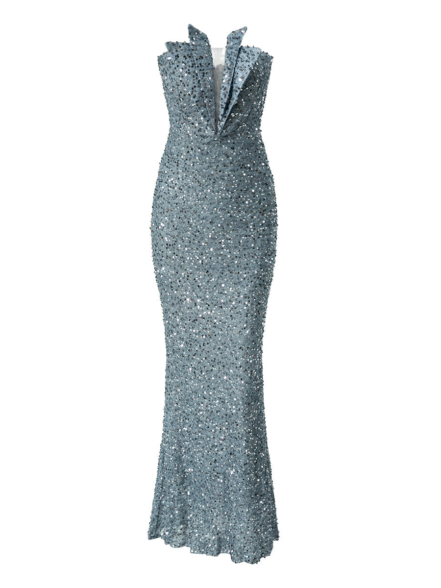 Strapless Folds Glitter Mermaid Prom Dress