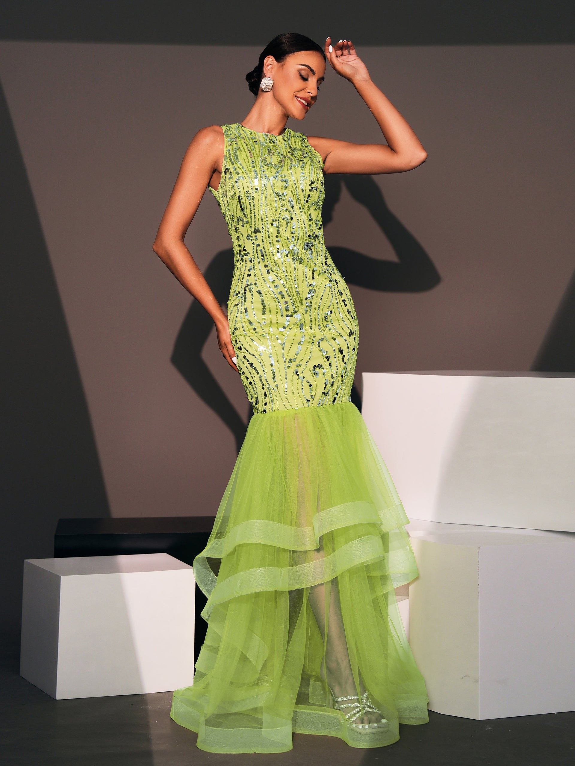 Sequin Panel Bodycon Gown Dress