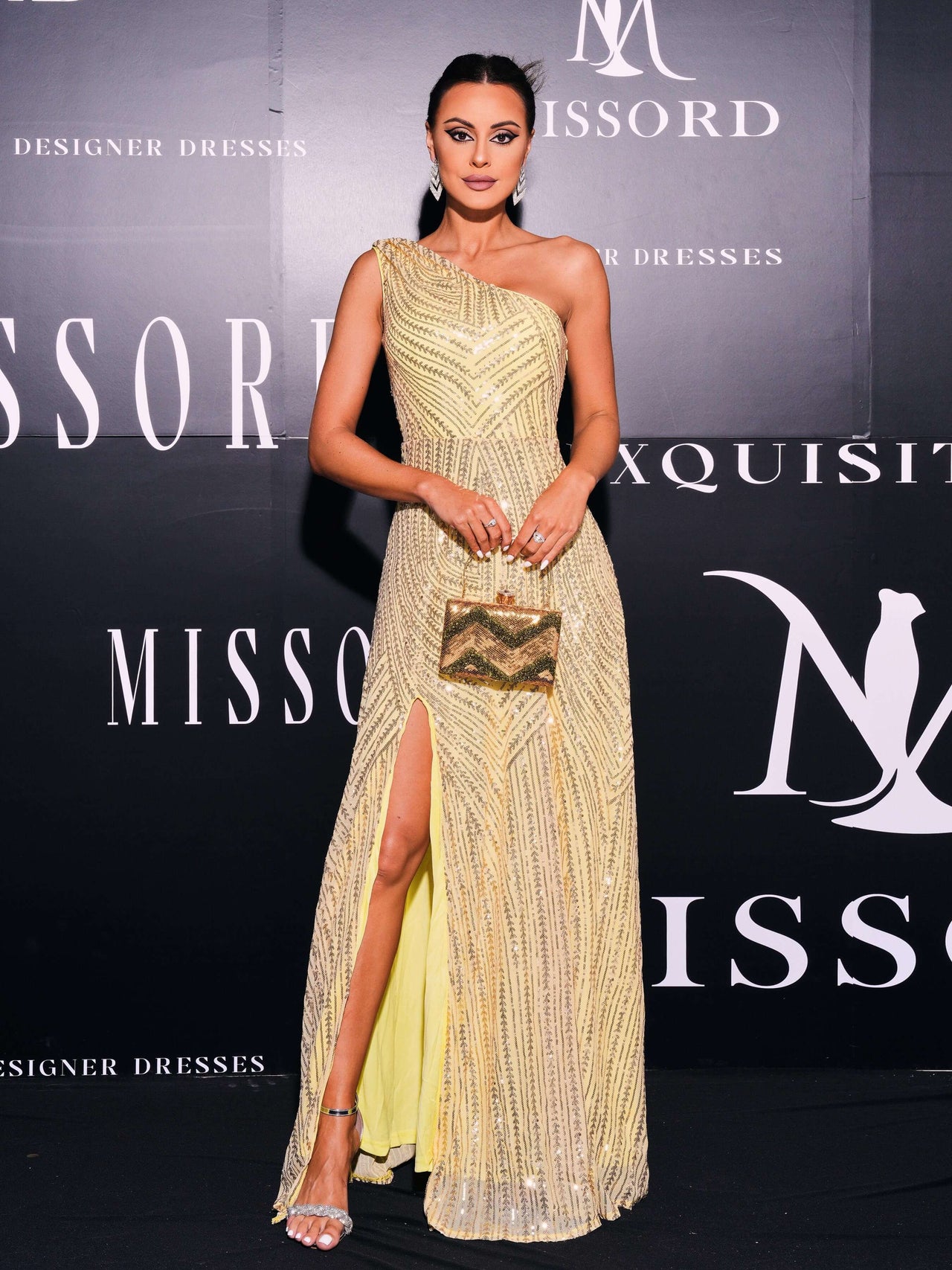 Yellow Sequin One Shoulder Prom Dress