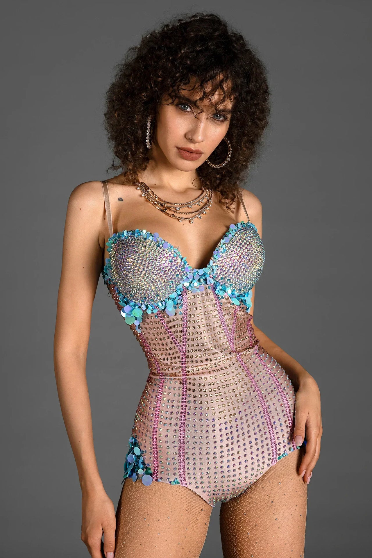 Tamsin Strap Sequin Rhinestone Bodysuit