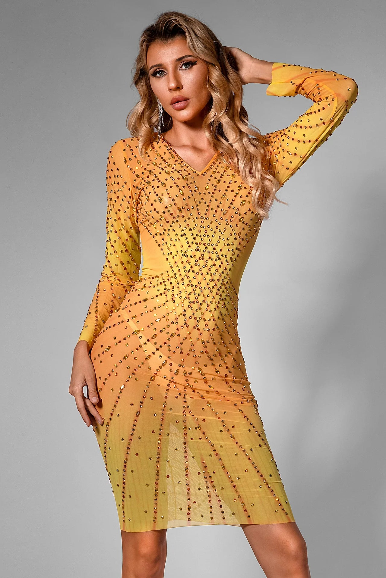 Brittnee Diamond Embellished Mesh Dress