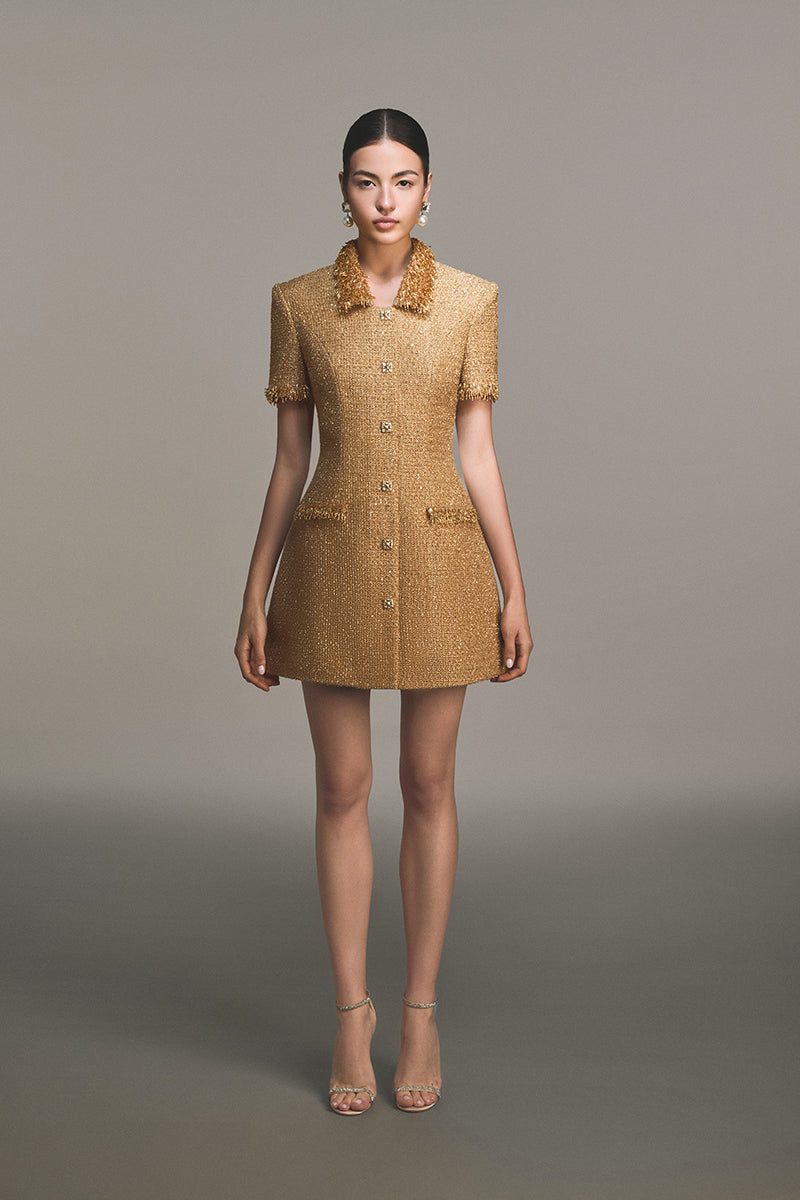 gold embellished mini dress