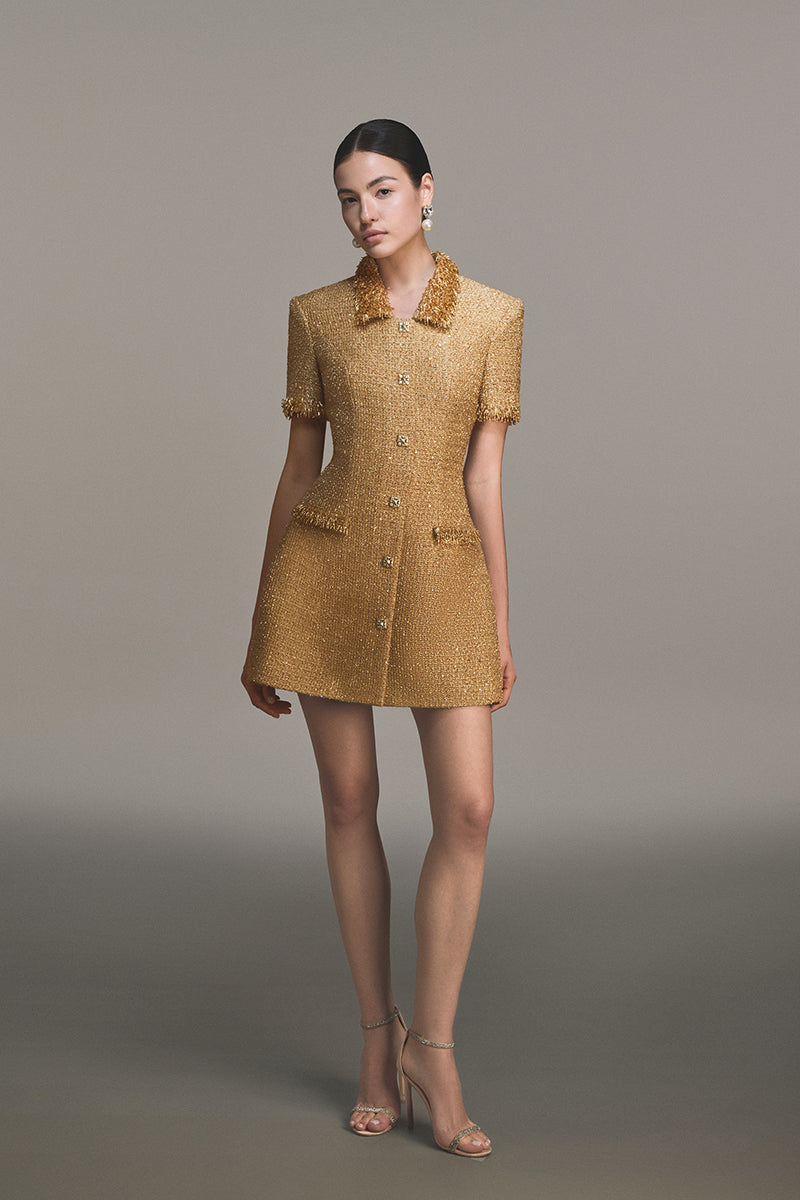 gold embellished mini dress