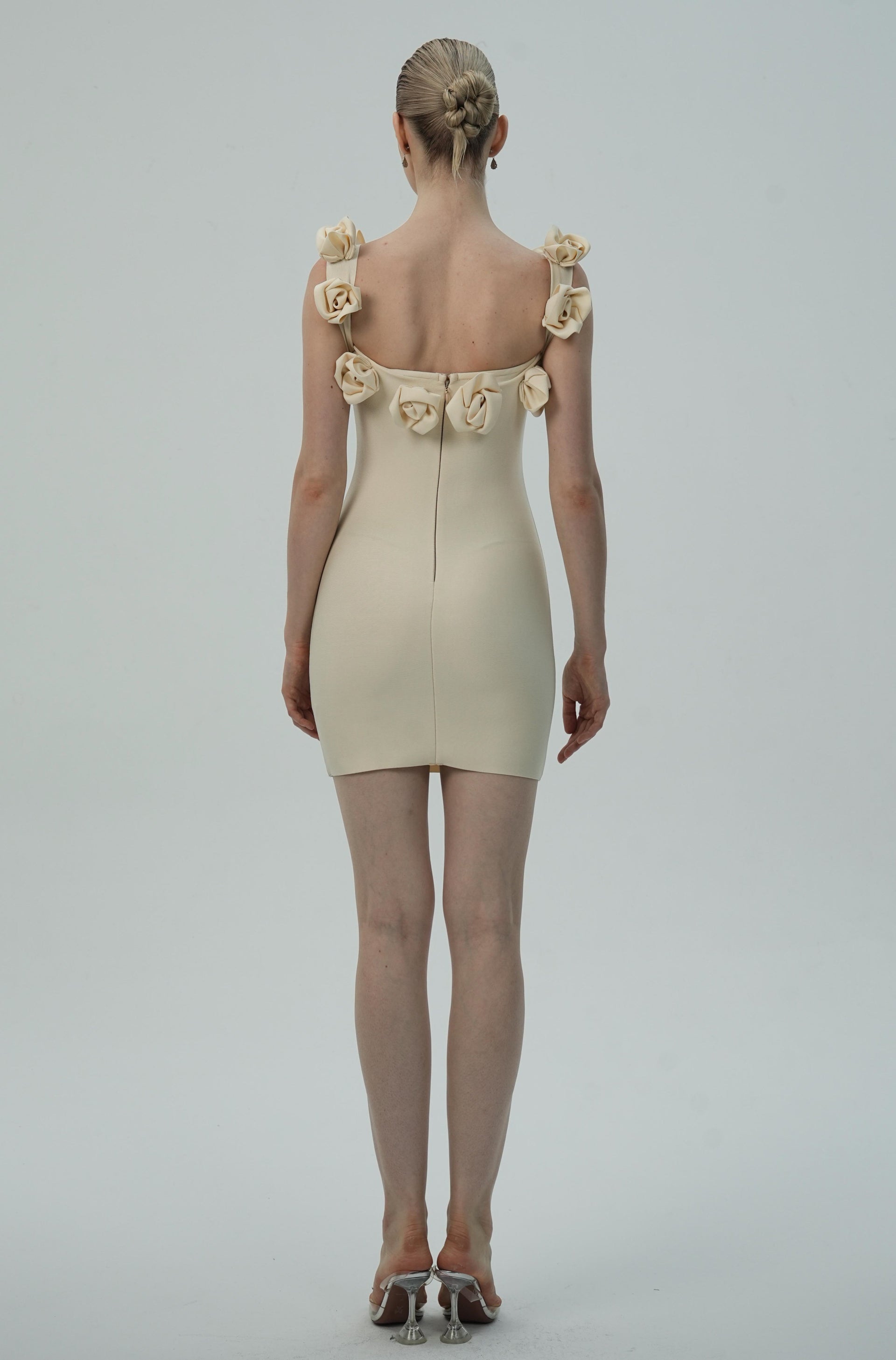 Cream Mini Dress with 3D Floral Appliqué