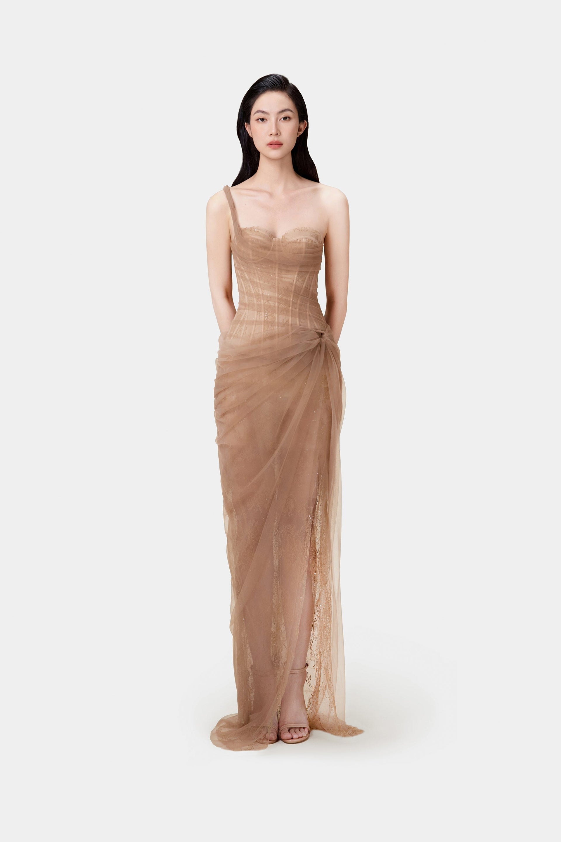 MARA BROWN LACE CORSET DRESS
