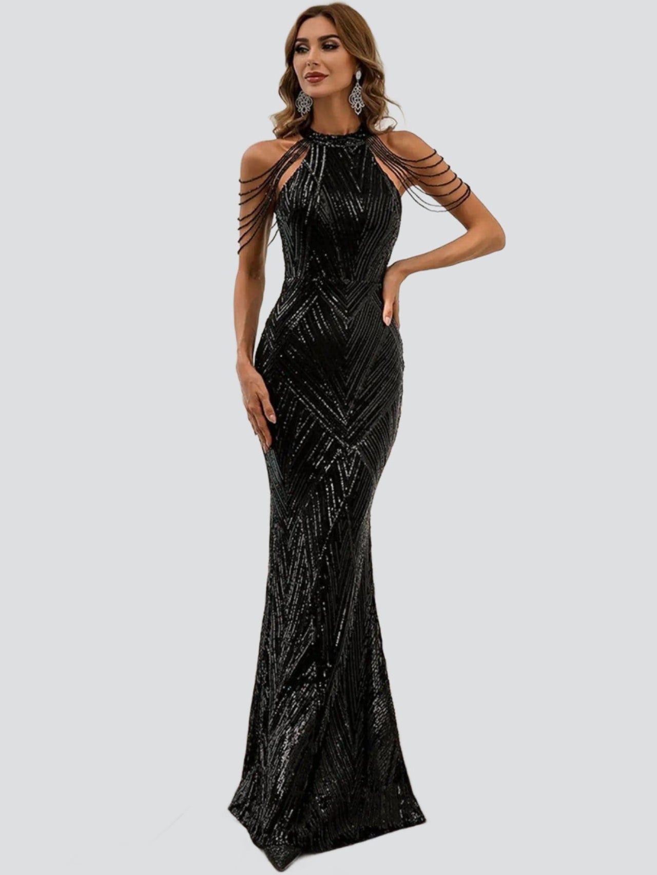 Cold Shoulder Beads Chain Cocktail Dress