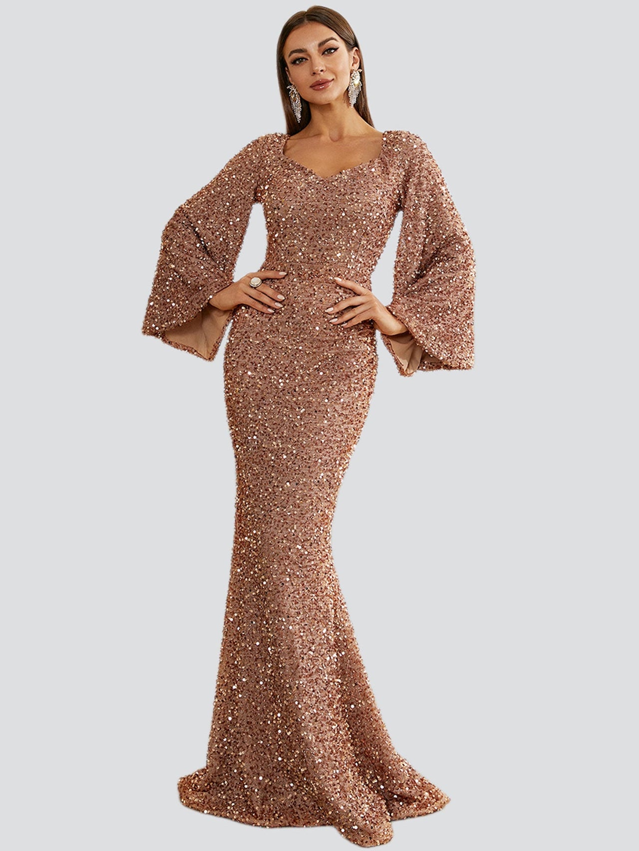 Sequin Bell Sleeve Mermaid Dress
