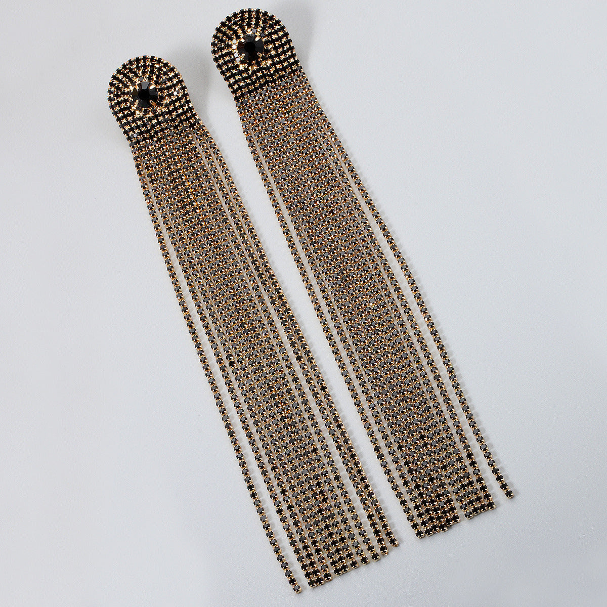 NOLA MULTI DIAMANTE TASSEL EARRINGS IN BLACK