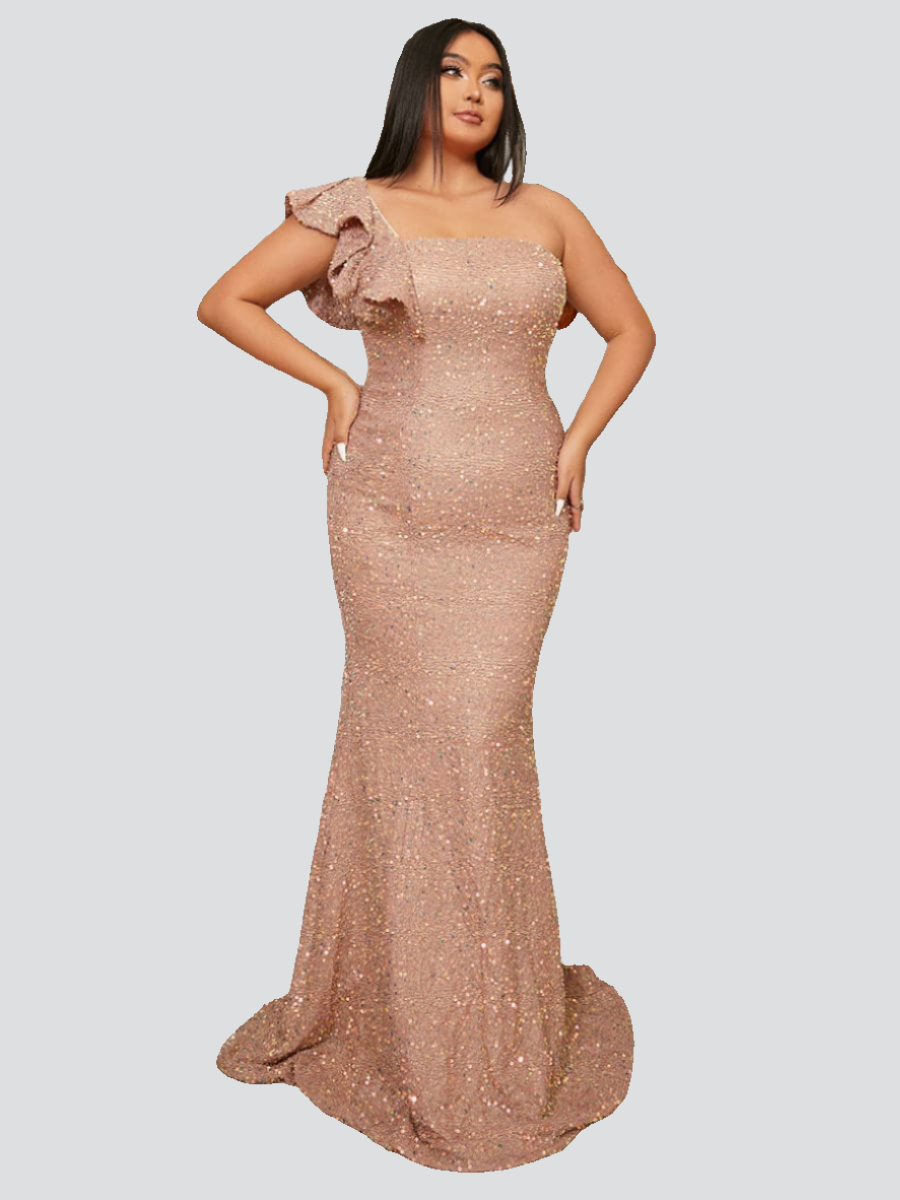 Plus Size Appliqued Sequin Mermaid Maxi Dress