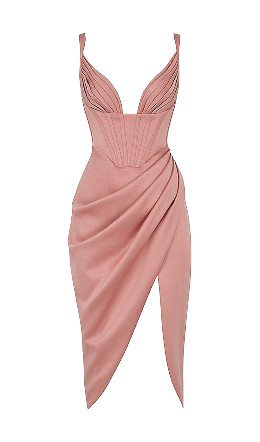 SATIN CORSET MIDI DRESS IN BLUSH