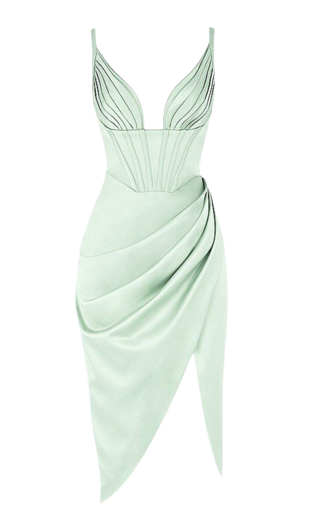 GREEN SATIN SUSPENDER DRESS
