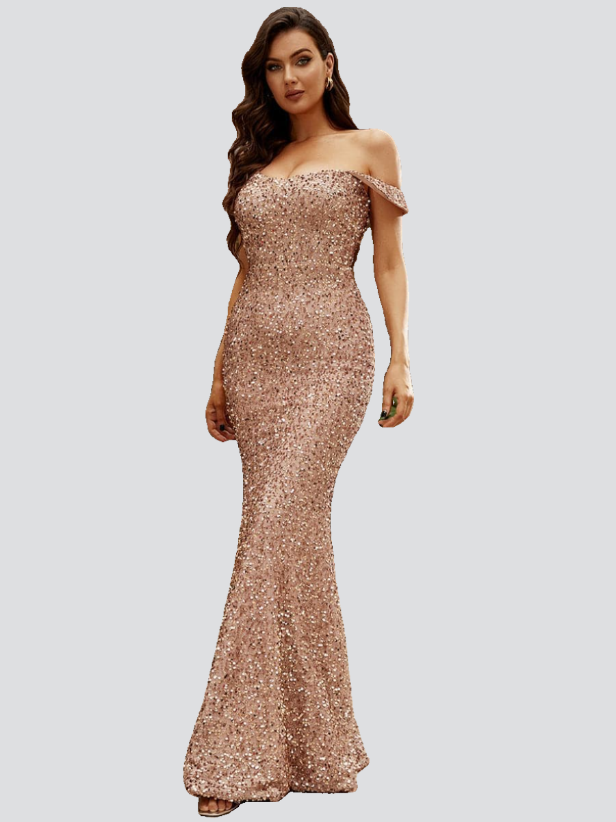 Formal Off The Shoulder Sequin Maxi Dress