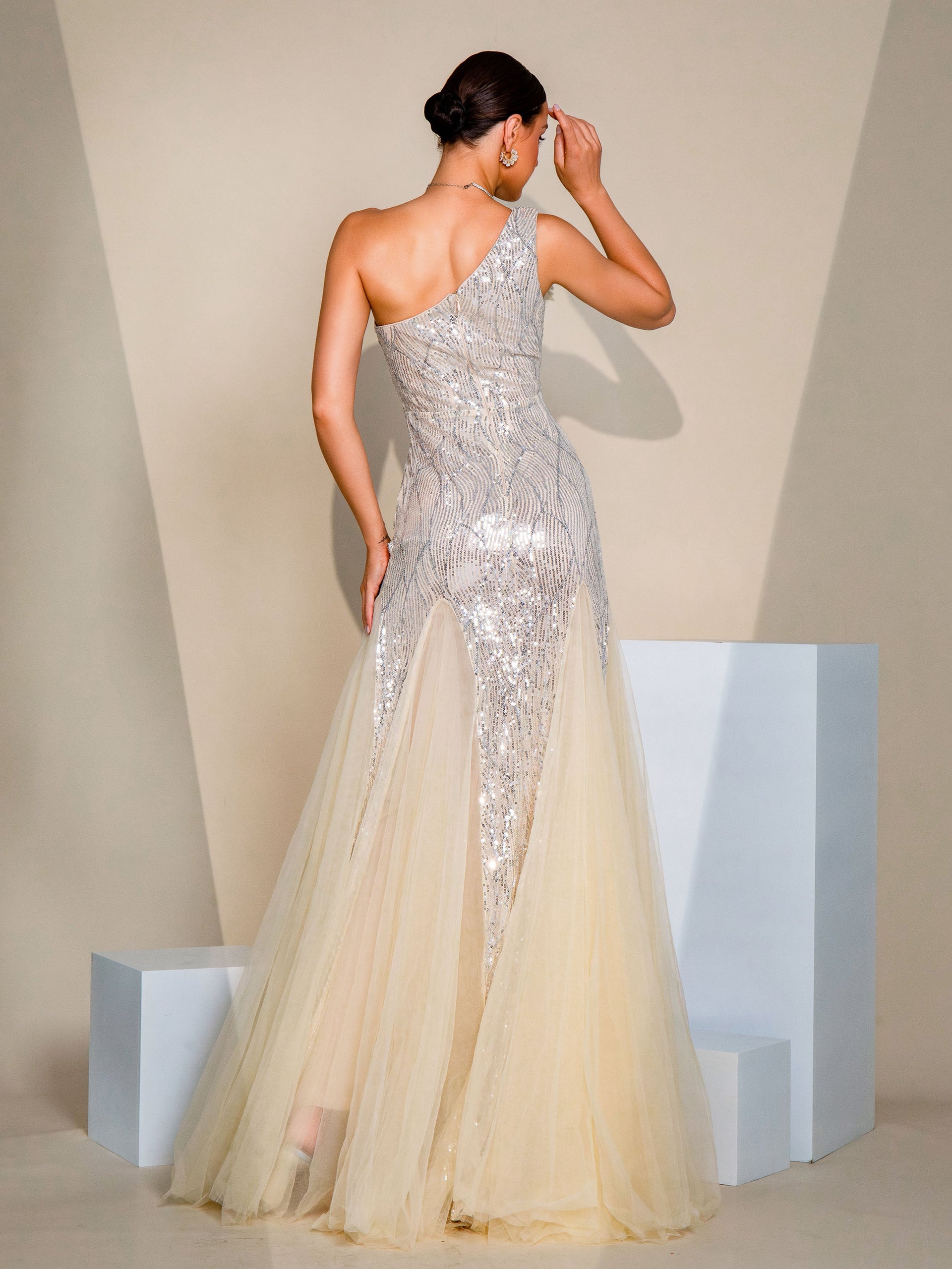 One Shoulder Applique Wedding Guest Dress