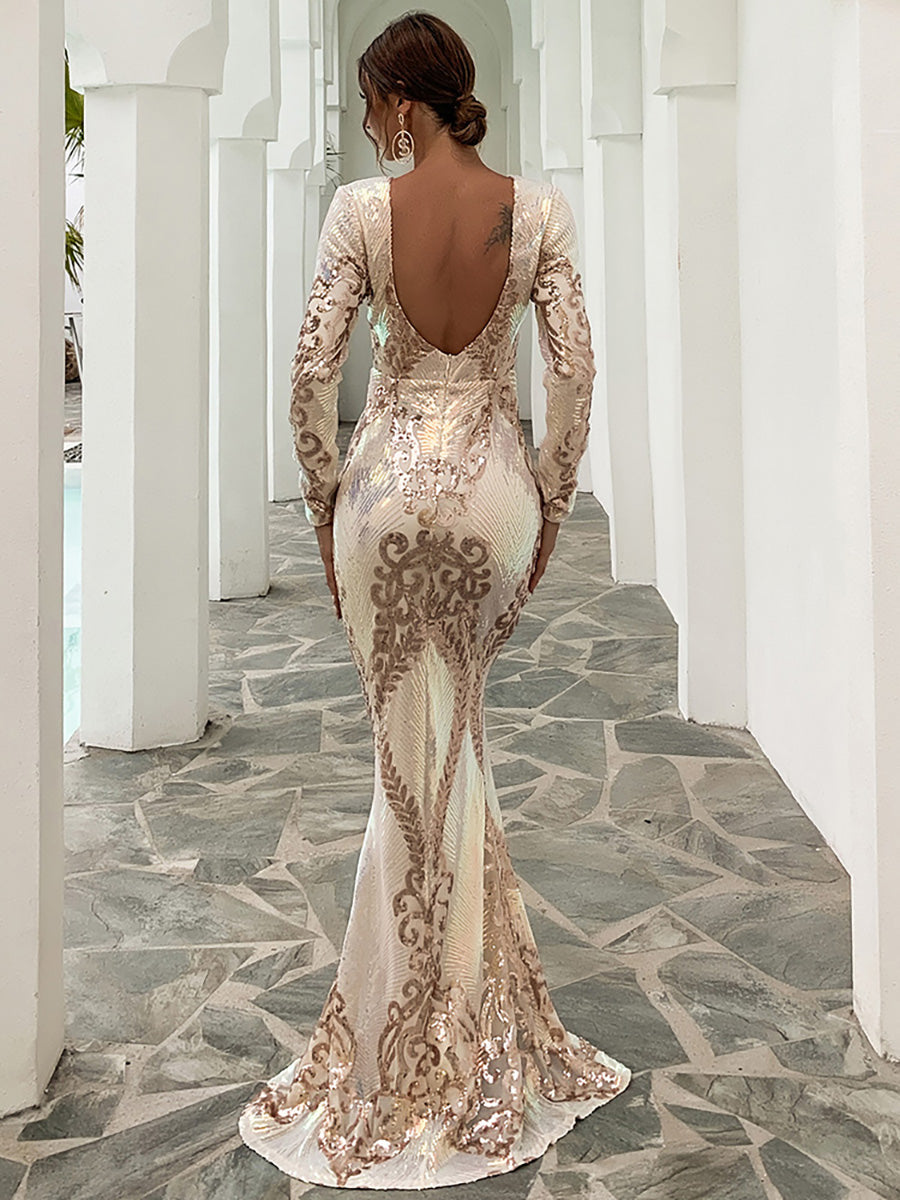 Graphic Sequin Mermaid Fromal Dress