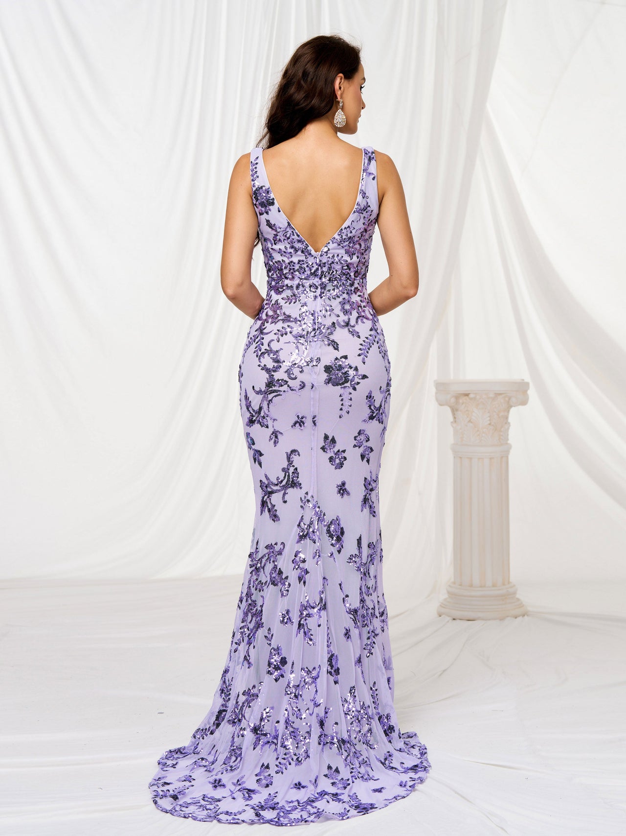 V-neck Sleeveless Sequin High Split Dress