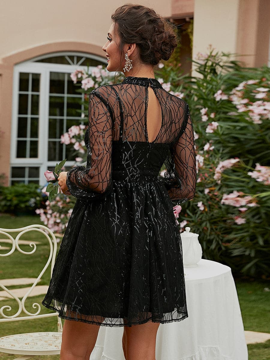High Neck A-Line Sequin Black Homecoming Dress