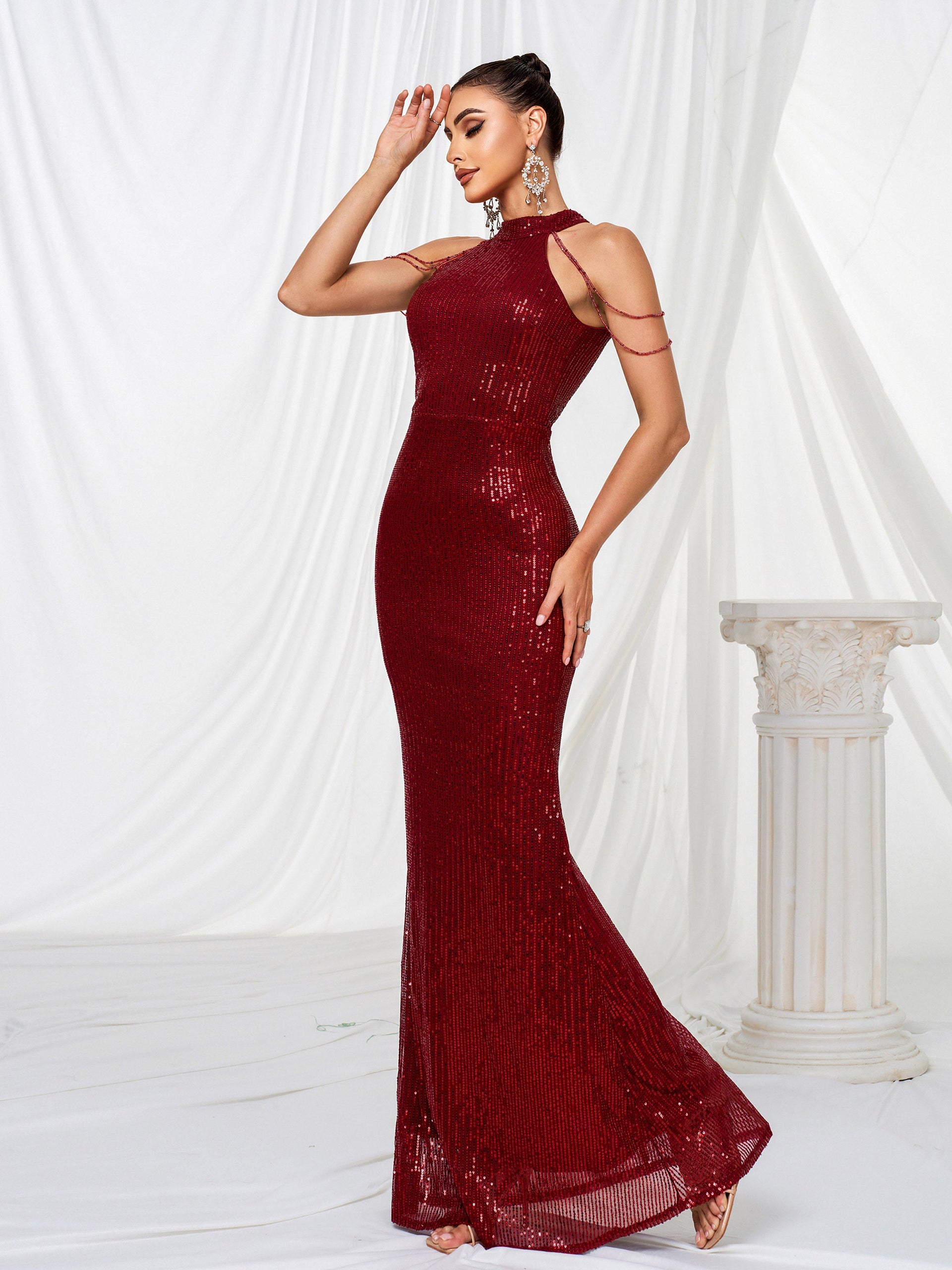 Formal Halter Neck Sequin Prom Dress