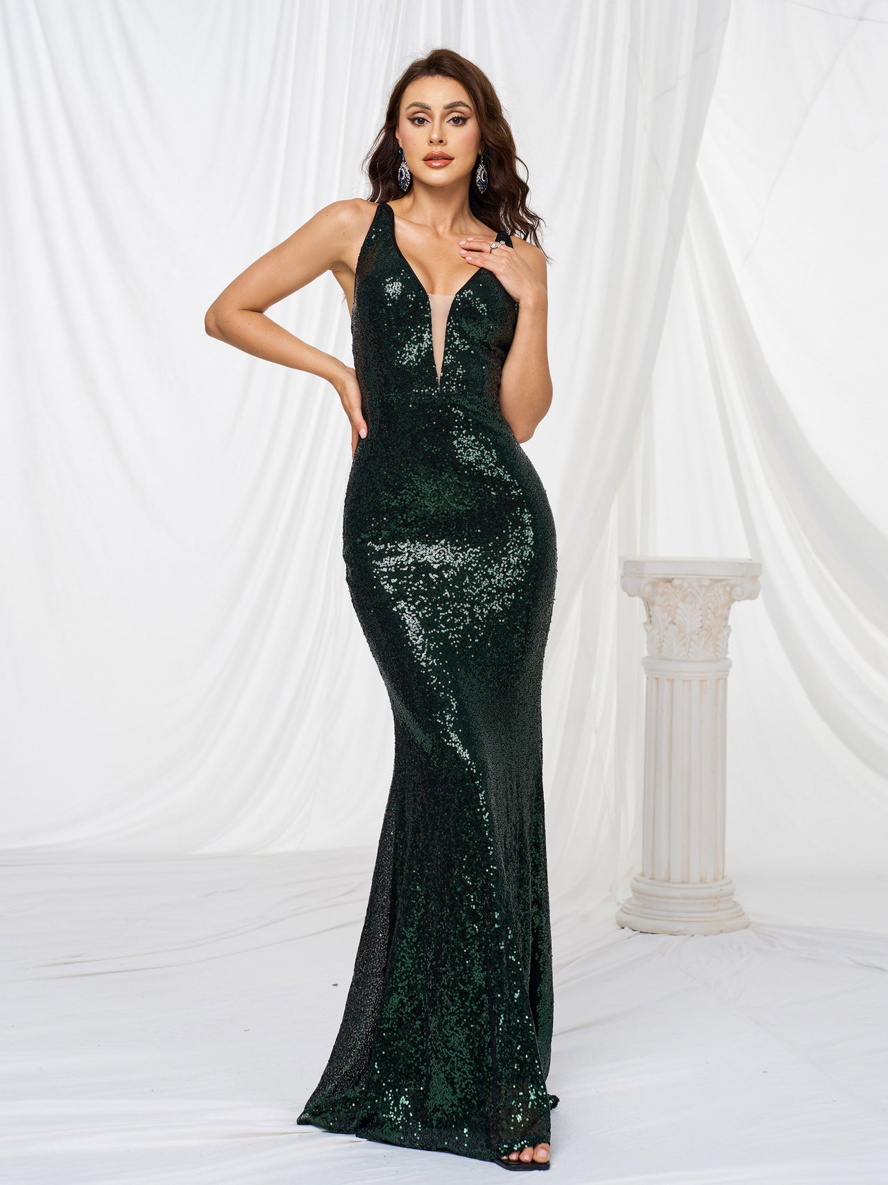 Open Back Sleeveless Sequin Mermaid Dress