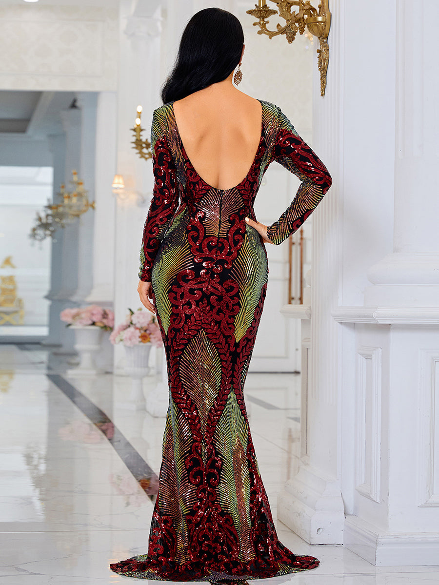 Graphic Sequin Mermaid Fromal Dress