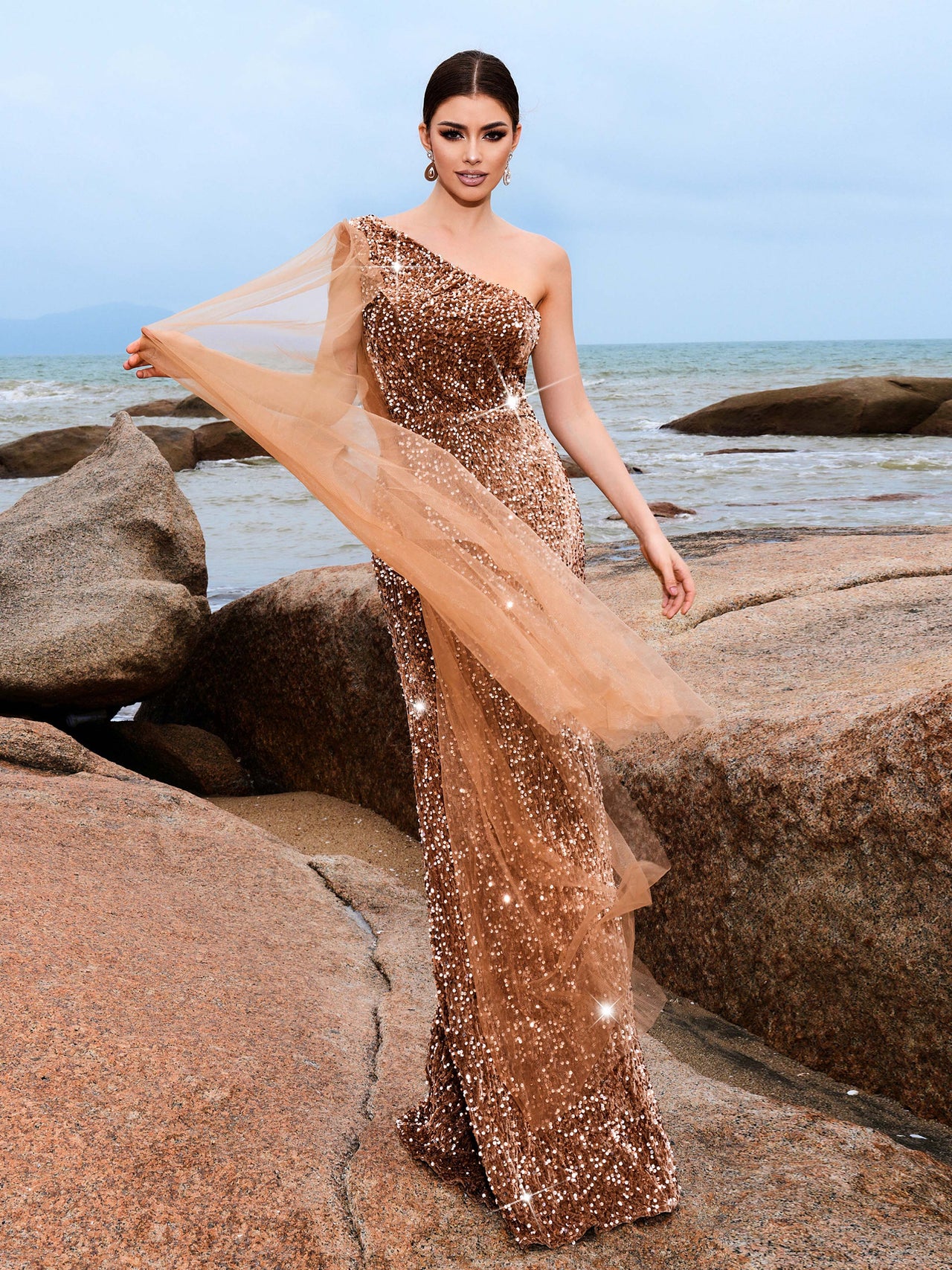 One Shoulder Maxi Sequin Dress