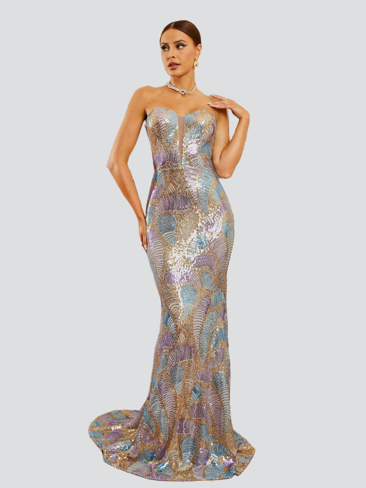 Strapless Abstrct Sequin Mermaid Dress