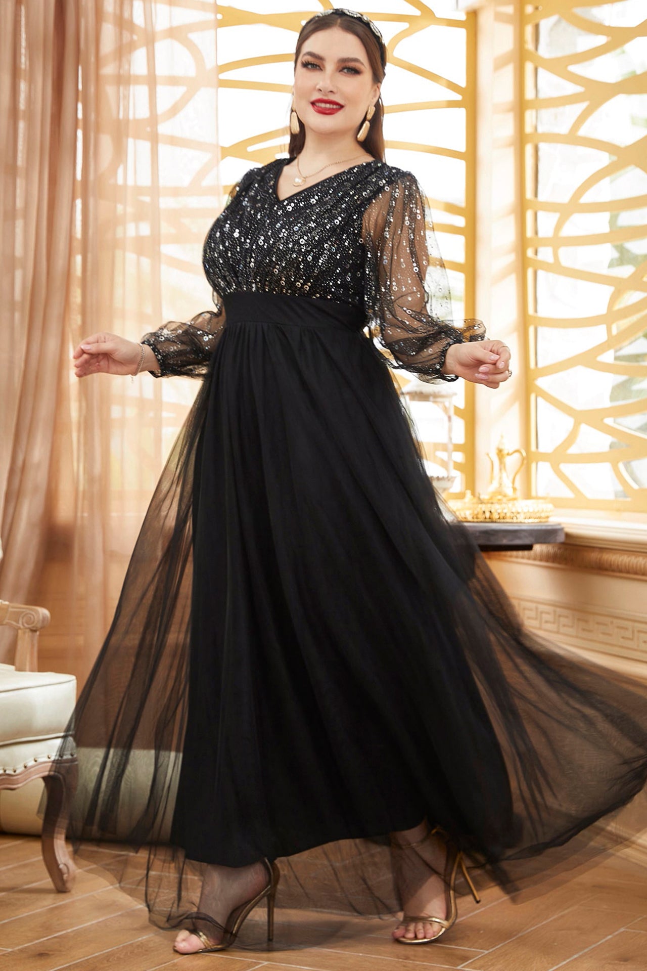 Roxanne Mesh Long Sleeve Maxi Dress