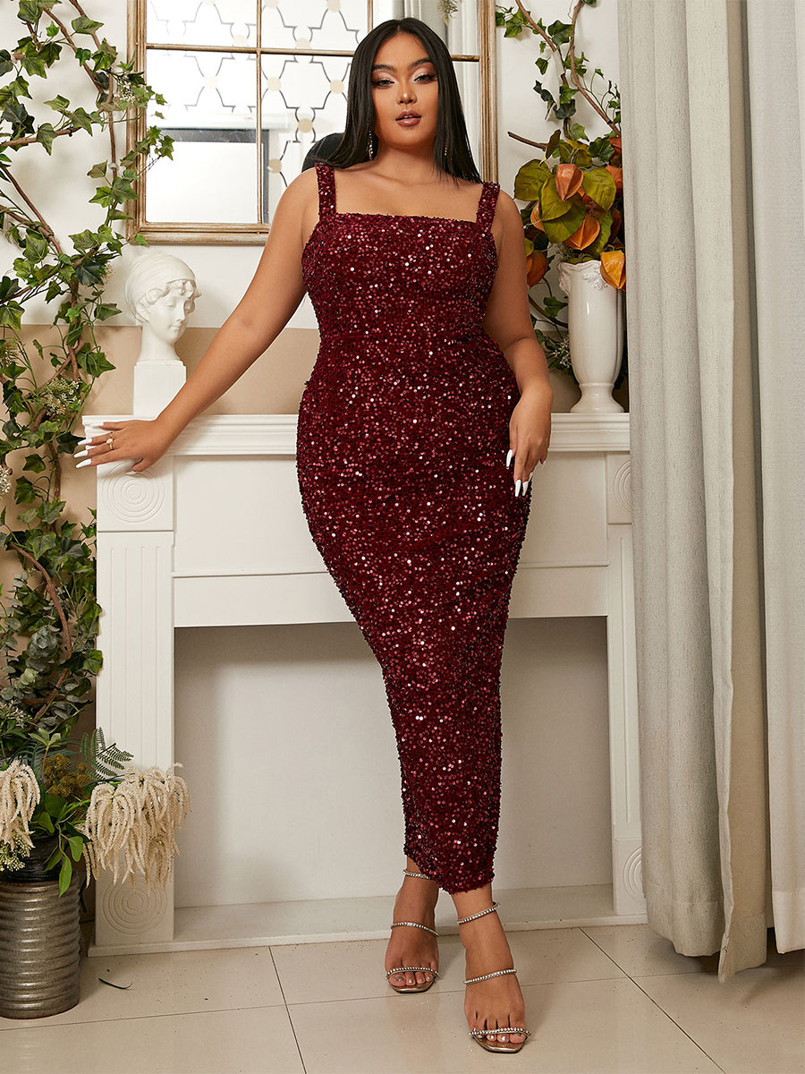 Square Neck Sequin Cocktail Dress