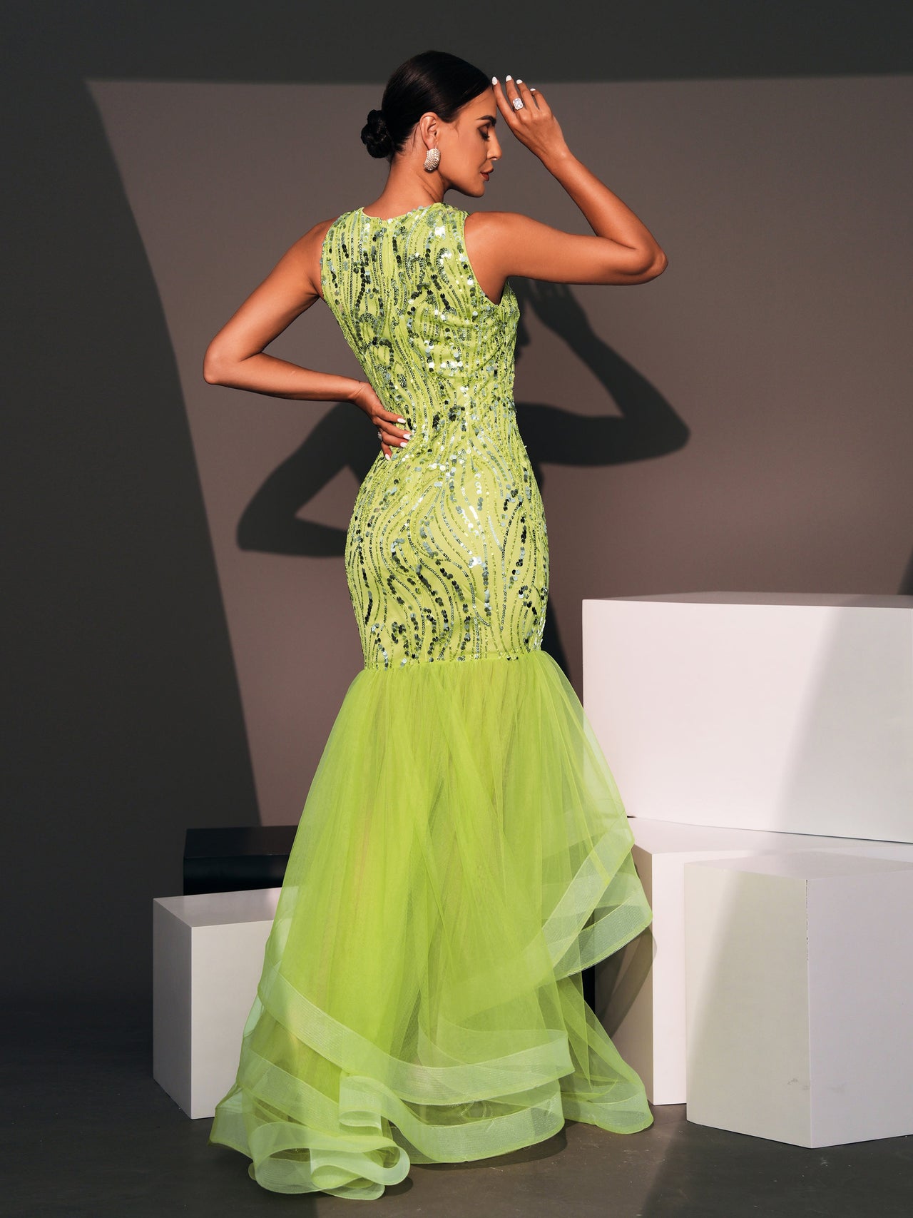 Sequin Panel Bodycon Gown Dress
