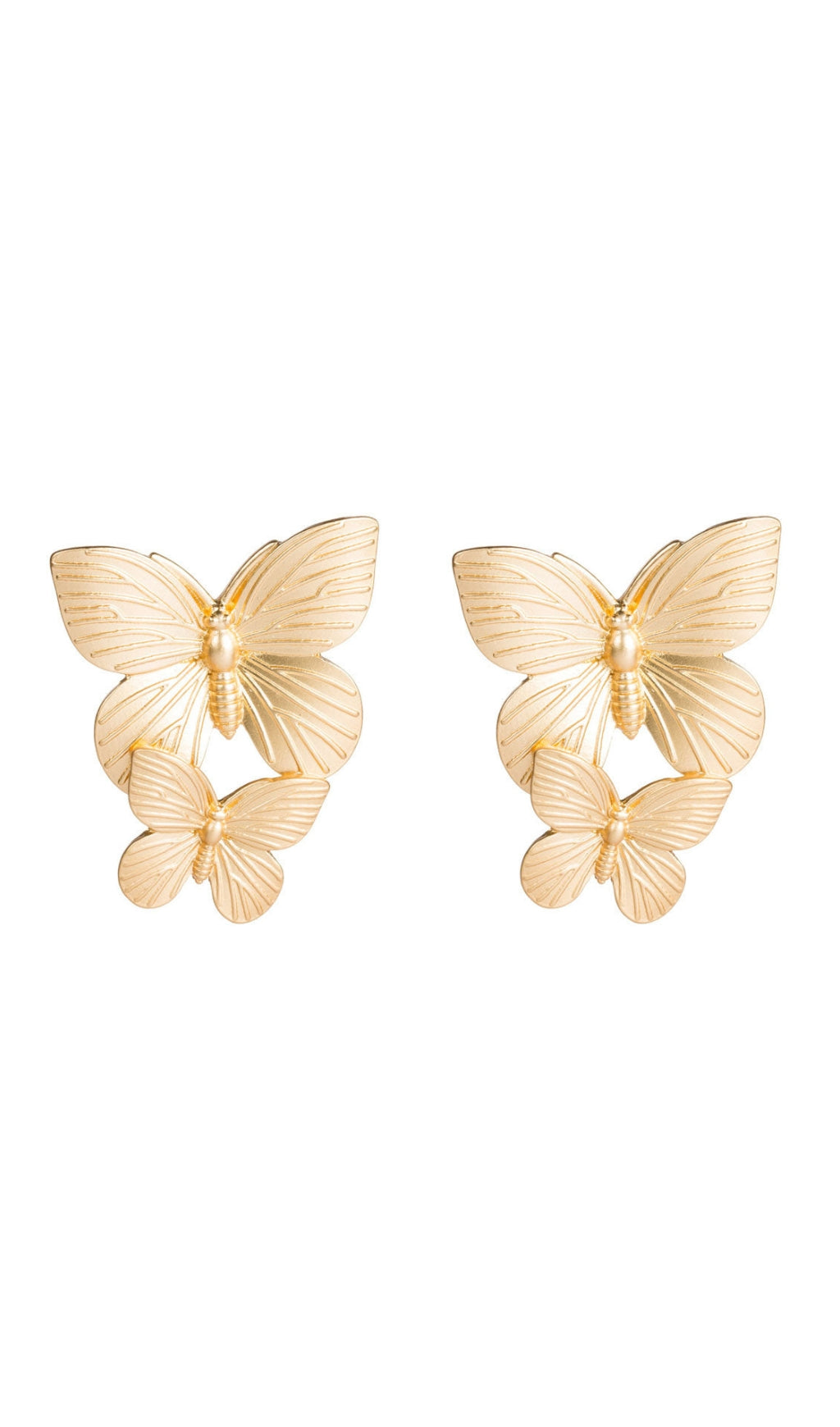 Intricate Metallic Double Butterfly Drop Earrings - Gold