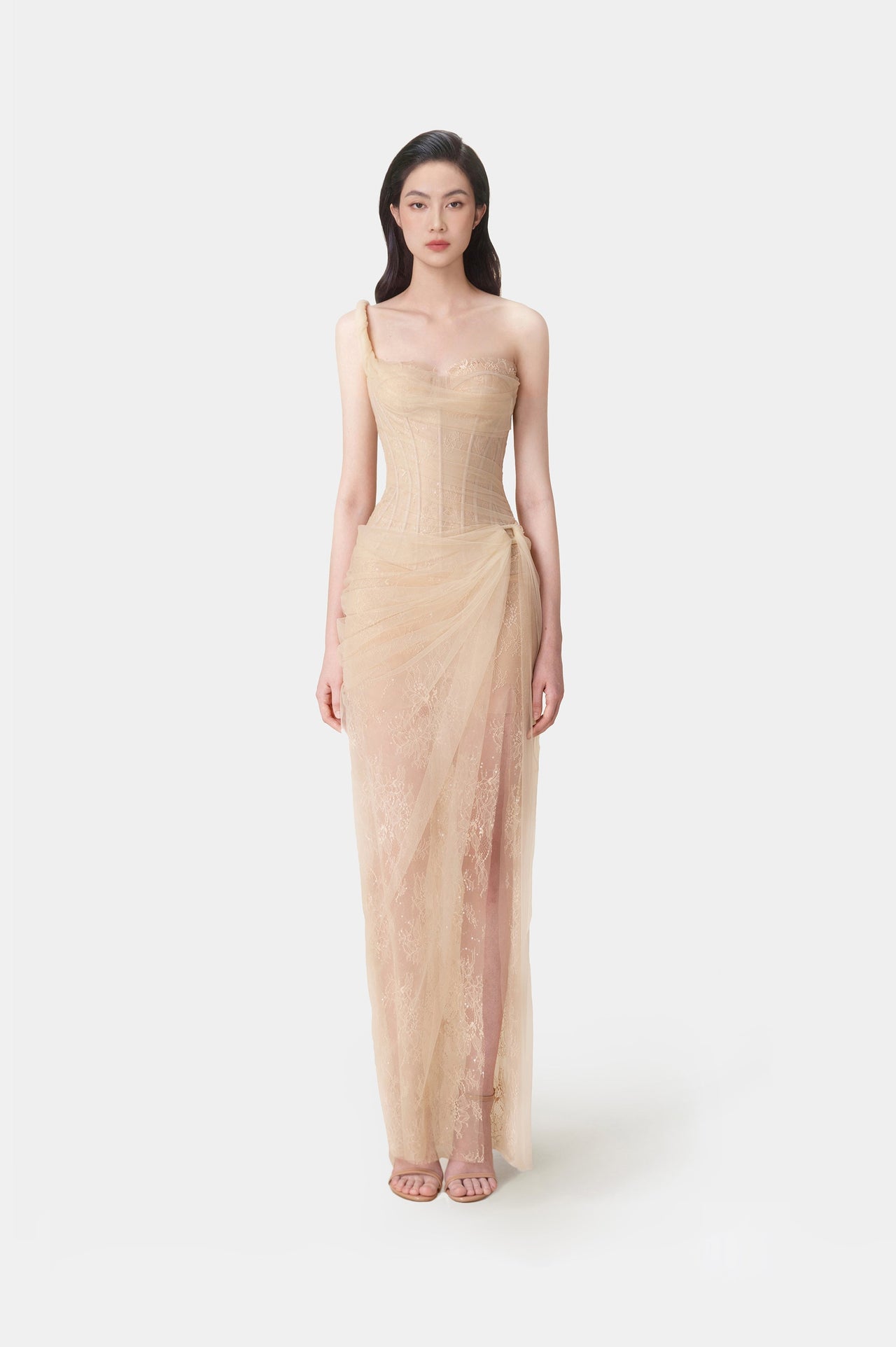 MARA BEIGE LACE CORSET DRESS