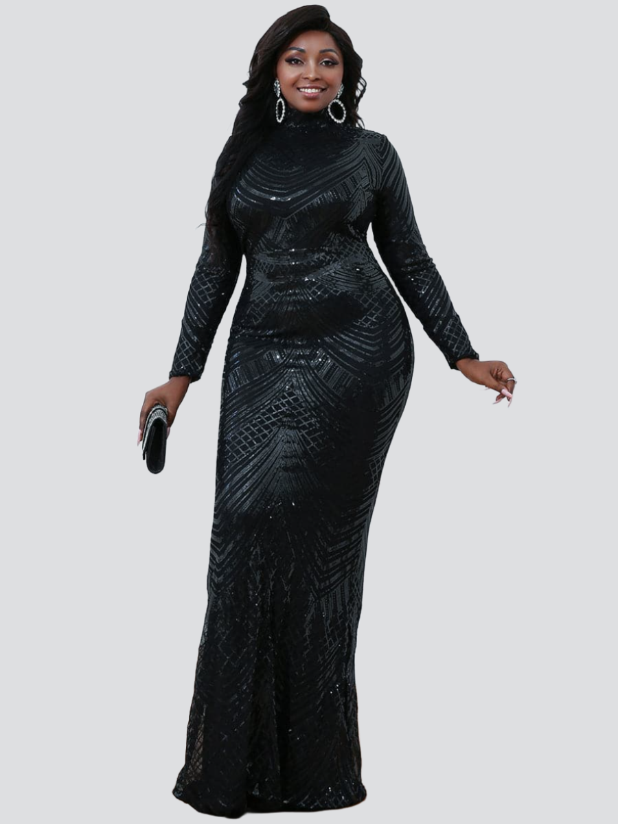 Plus Turtleneck Sequin Prom Dress