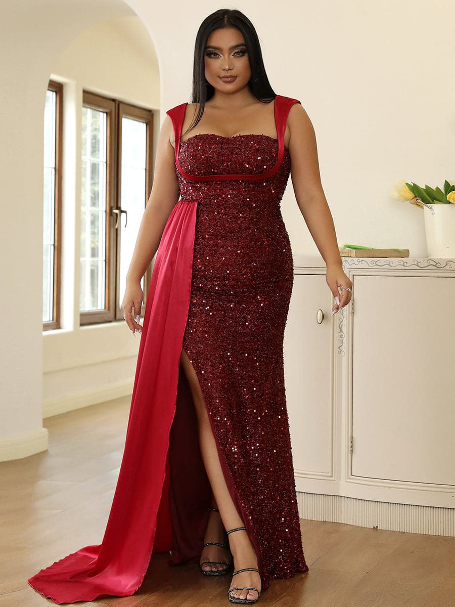 Ribbon Corset Sequin Maxi Prom Dress