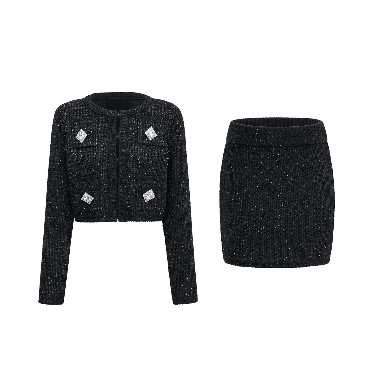 Sylvestra knitted cropped jacket & skirt matching set