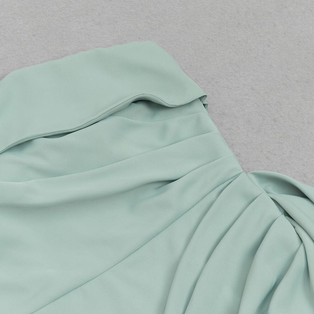 ONE SHOULDER RUCHED MIDI DRESS IN MINT DRESS sis label 