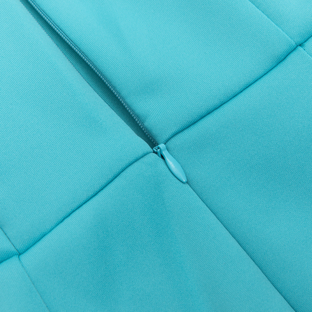 ONE SHOULDER BODYCON RUFFLED MESH BLUE PLEATED MIDI DRESS