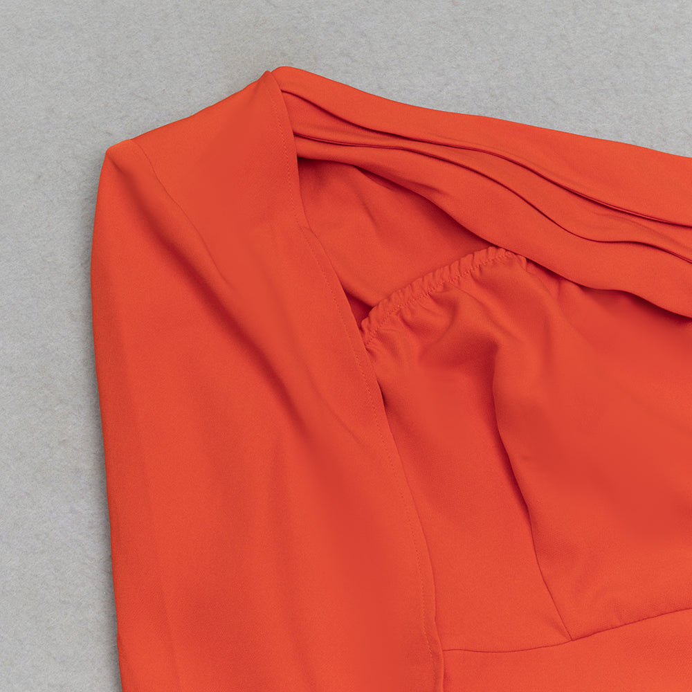 ORANGE ONE SHOULDER CLOAK SLEEVE WRAP HEM DRESS