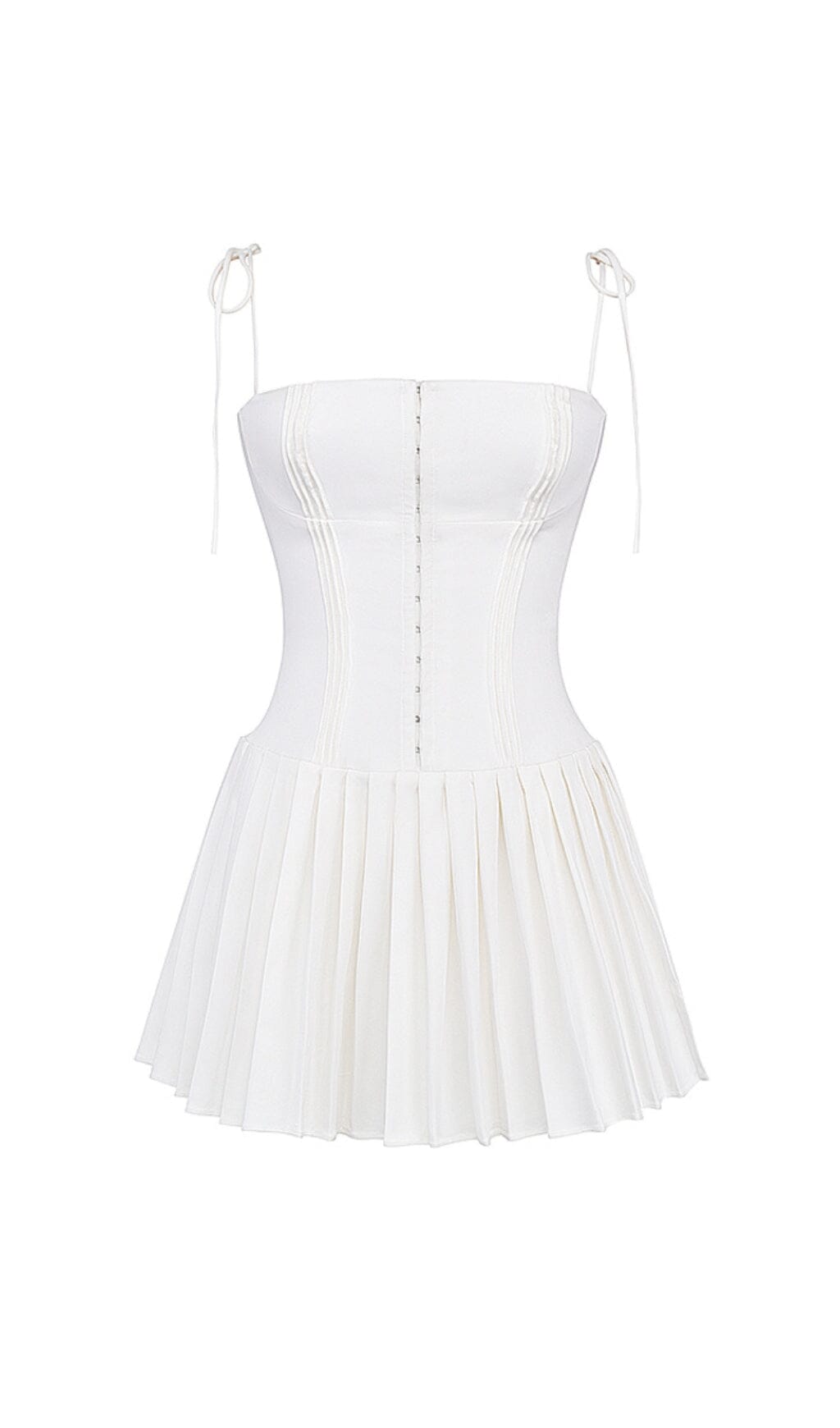 WHITE PLEATED MINI DRESS