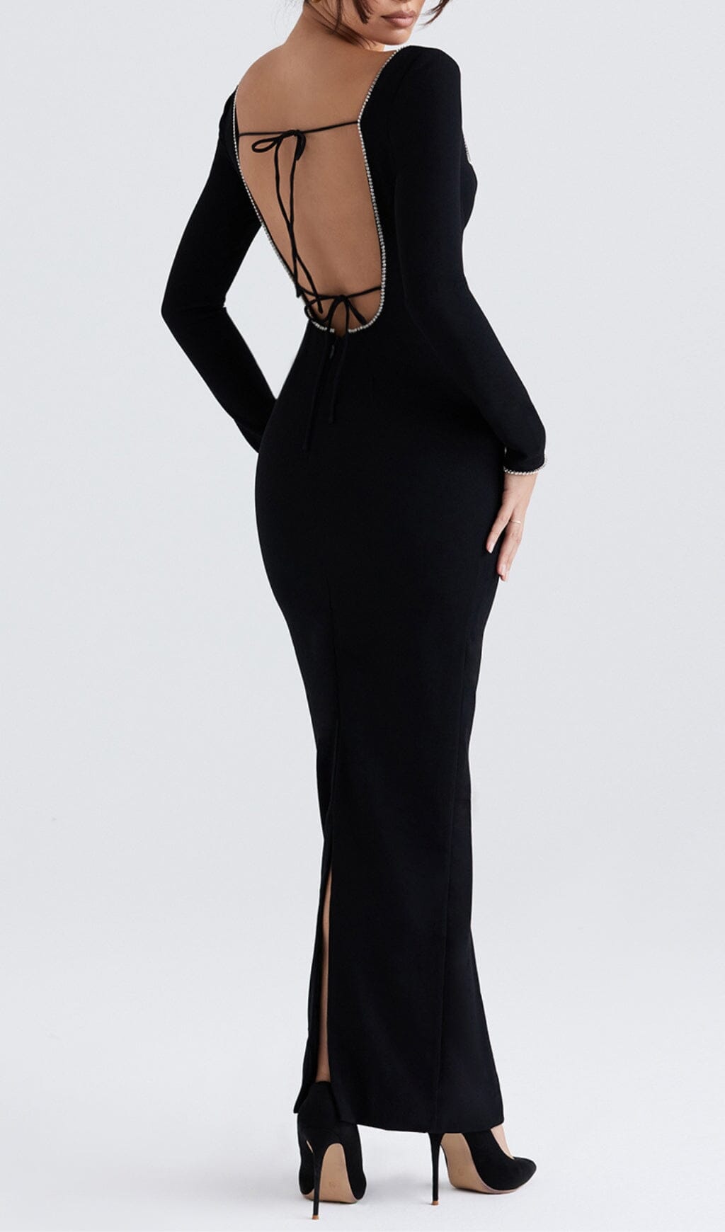 BLACK CRYSTAL EMBELLISHED MAXI DRESS styleofcb 