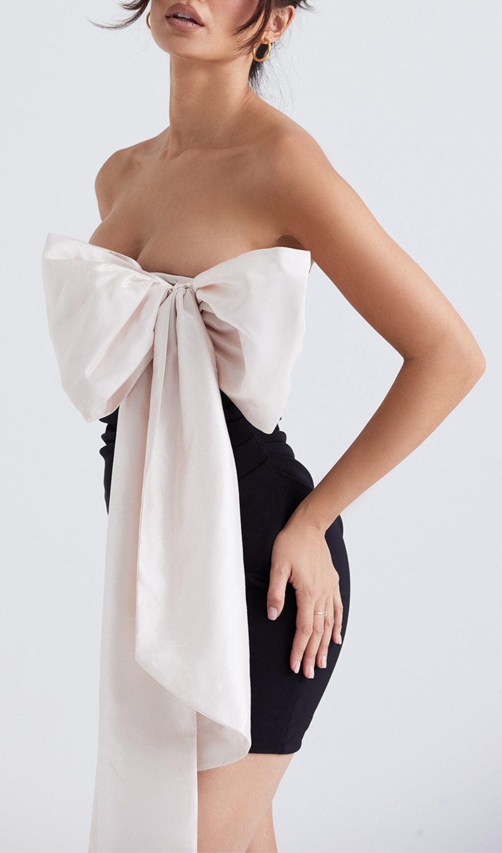BLACK & IVORY BOW MINI DRESS styleofcb 