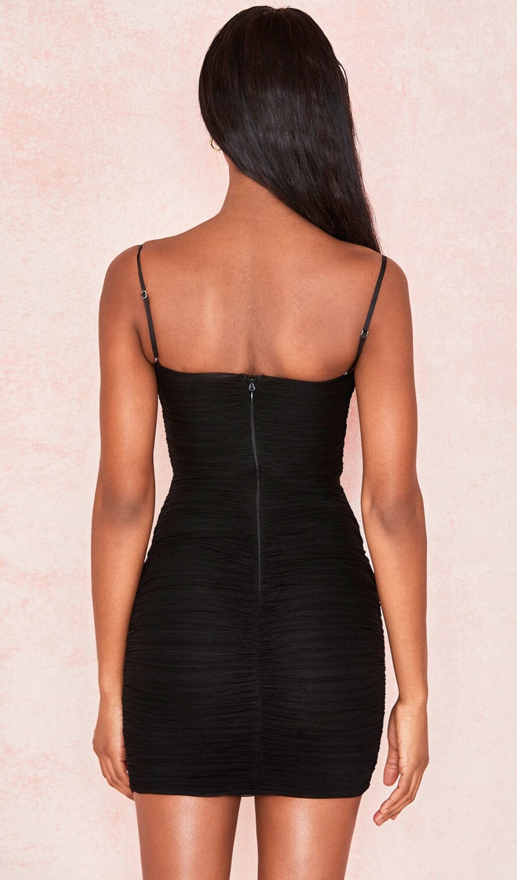 BLACK RUCHED ORGANZA MESH MINI DRESS DREESES styleofcb 