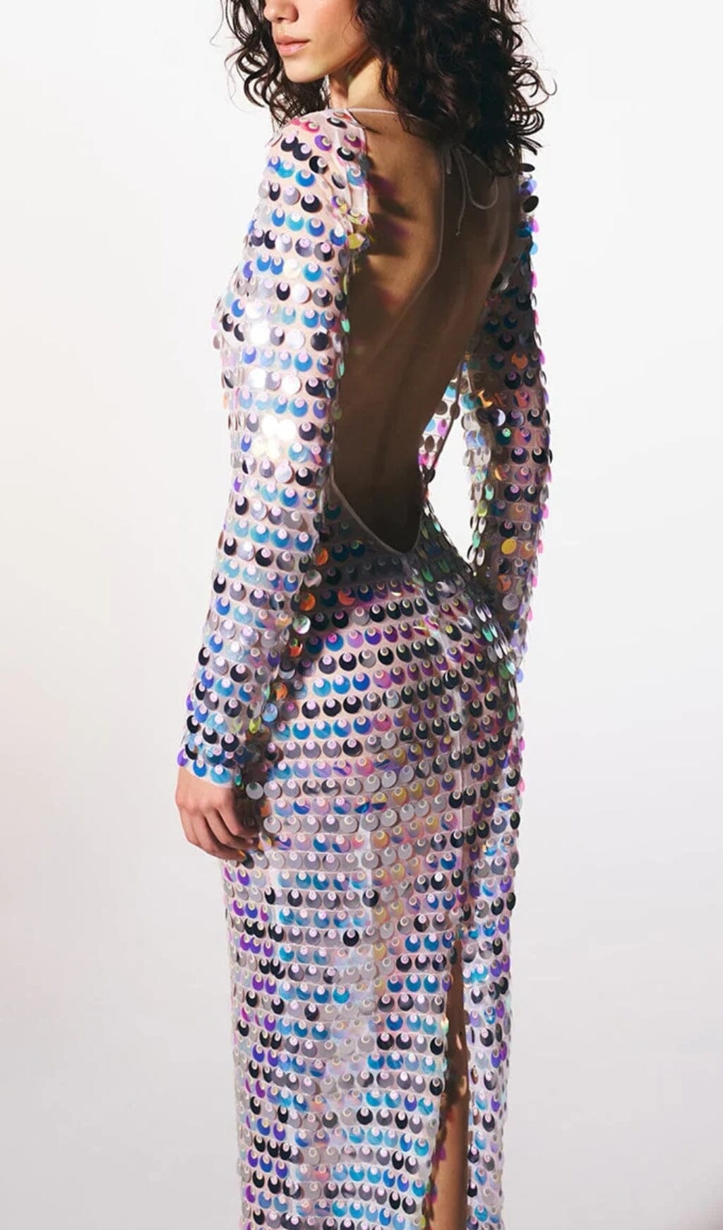 CREWNECK SLIM SEQUIN BACKLESS MAXI DRESS styleofcb 