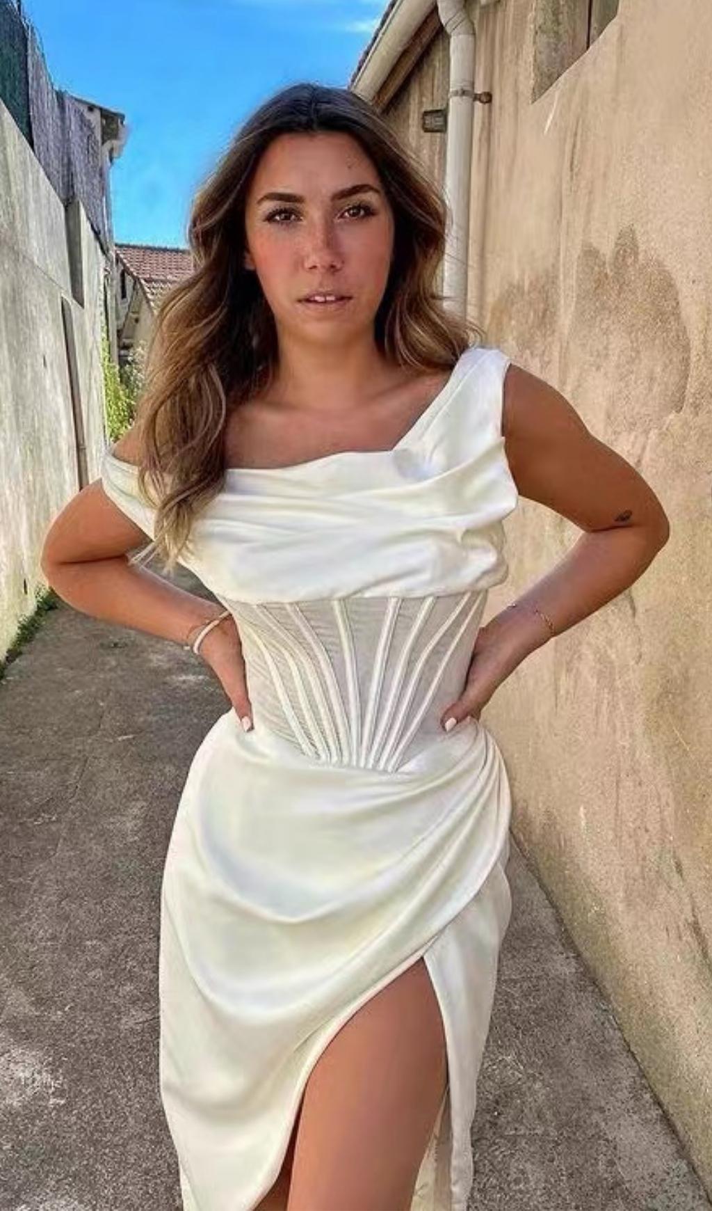 IVORY DRAPE CORSET MIDI DRESS Dresses styleofcb 