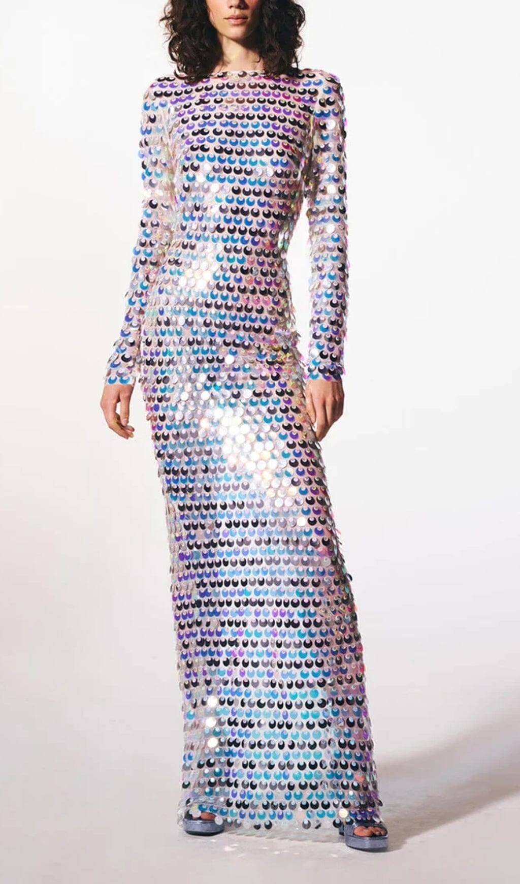CREWNECK SLIM SEQUIN BACKLESS MAXI DRESS styleofcb 
