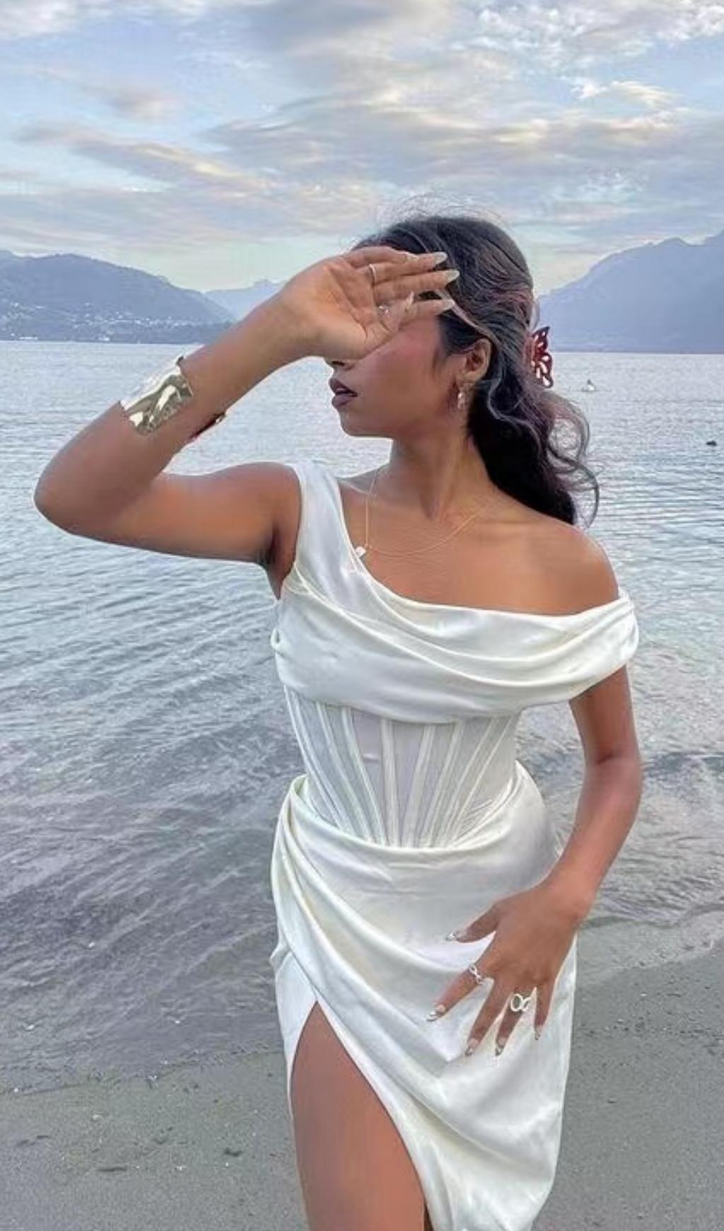 IVORY DRAPE CORSET MIDI DRESS Dresses styleofcb 