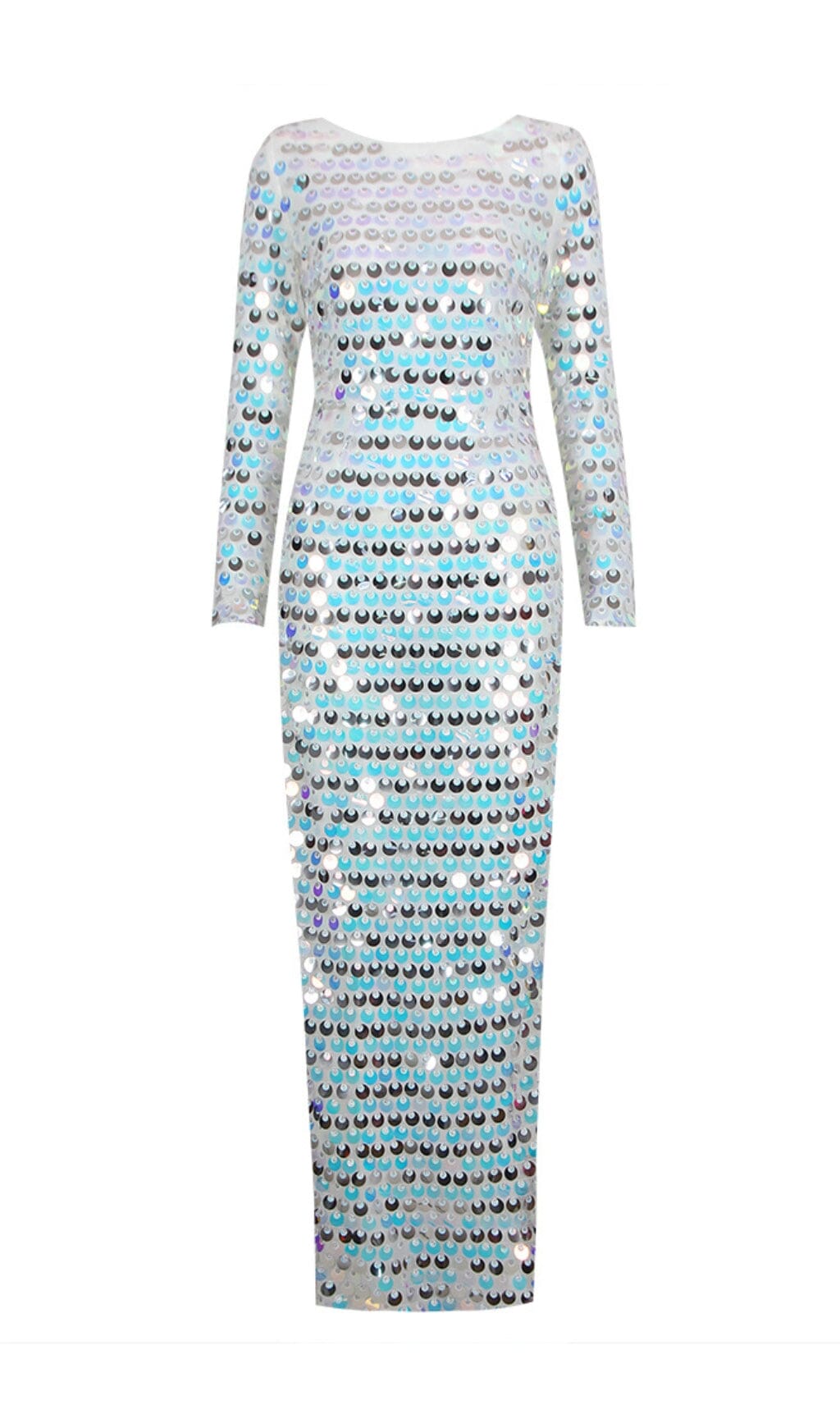 CREWNECK SLIM SEQUIN BACKLESS MAXI DRESS styleofcb 