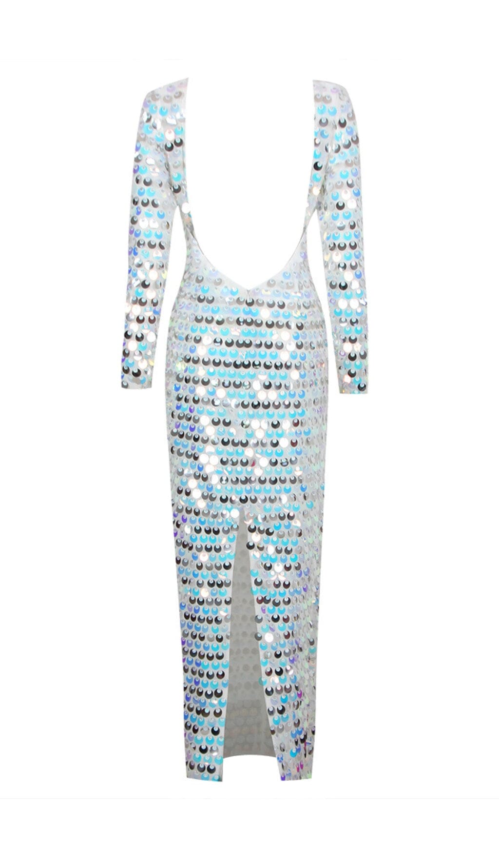 CREWNECK SLIM SEQUIN BACKLESS MAXI DRESS styleofcb 