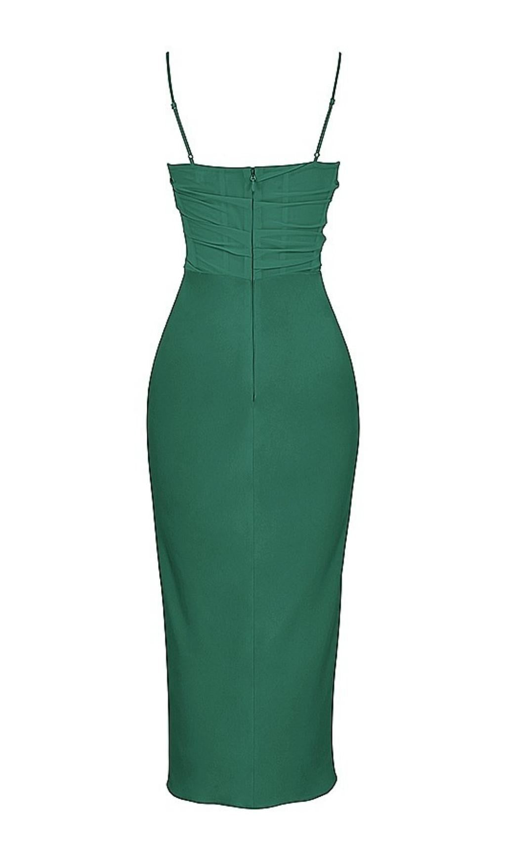 STRAP CORSET MIDI DRESS IN GREEN