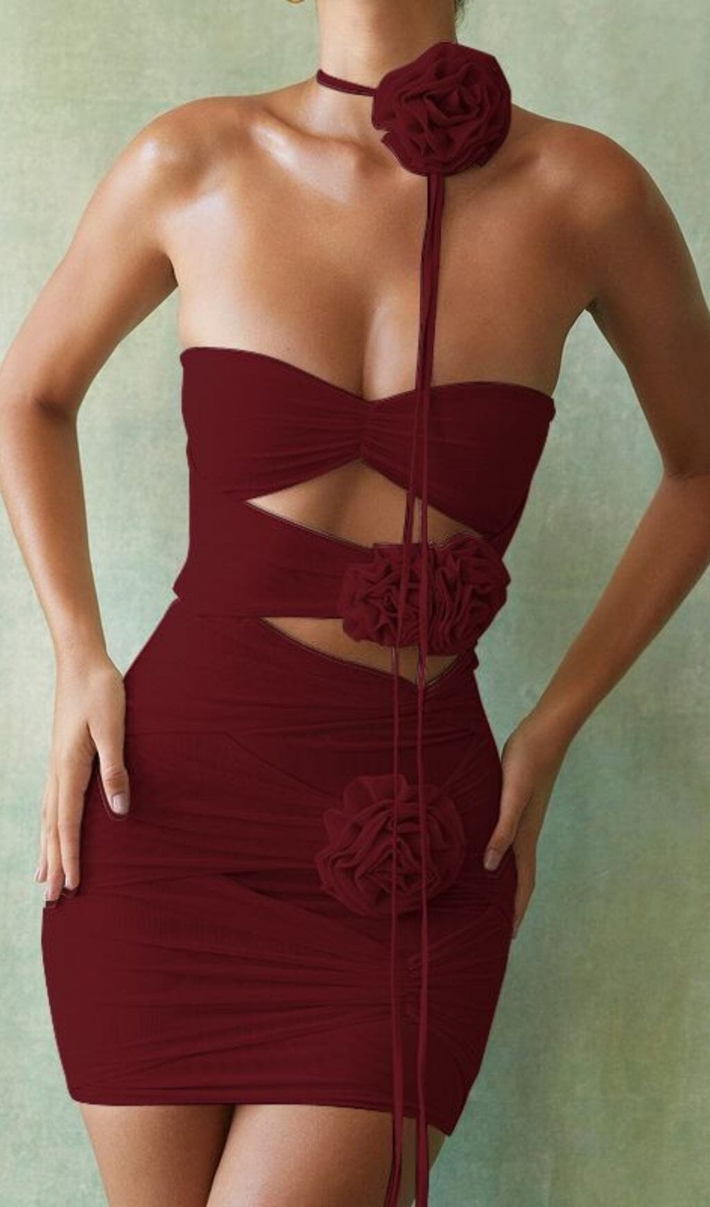WINE FLORAL EMBELLISHED MINI DRESS styleofcb 