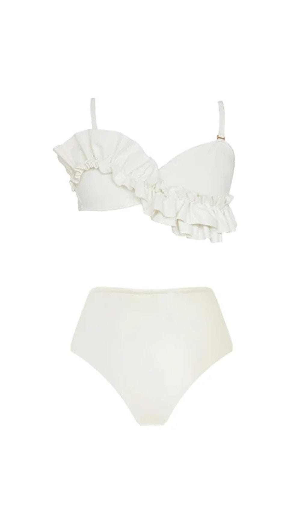 WHITE RUFFLE DETAIL HIGH WAIST BIKINI SWIMSUIT styleofcb 