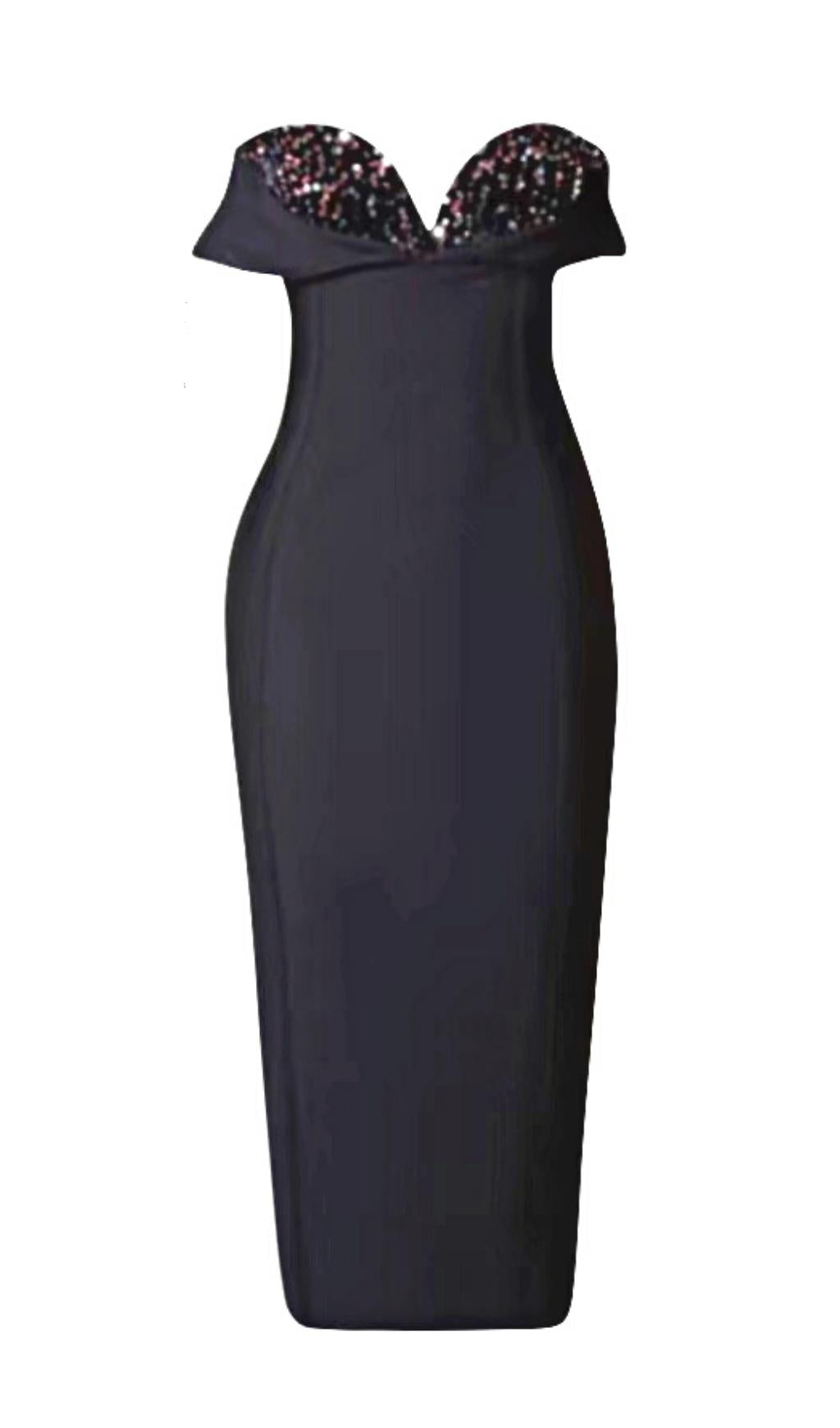 SEQUIN STRAPLESS MIDI DRESS IN BLACK Dresses styleofcb 